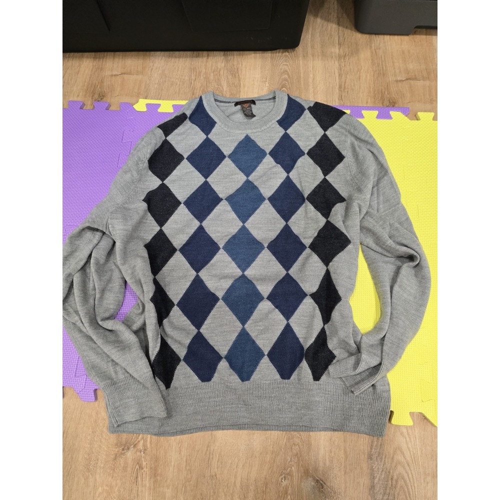 Classic Dockers Gray and Blue Argyle Sweater Knit Jumper Size XXL